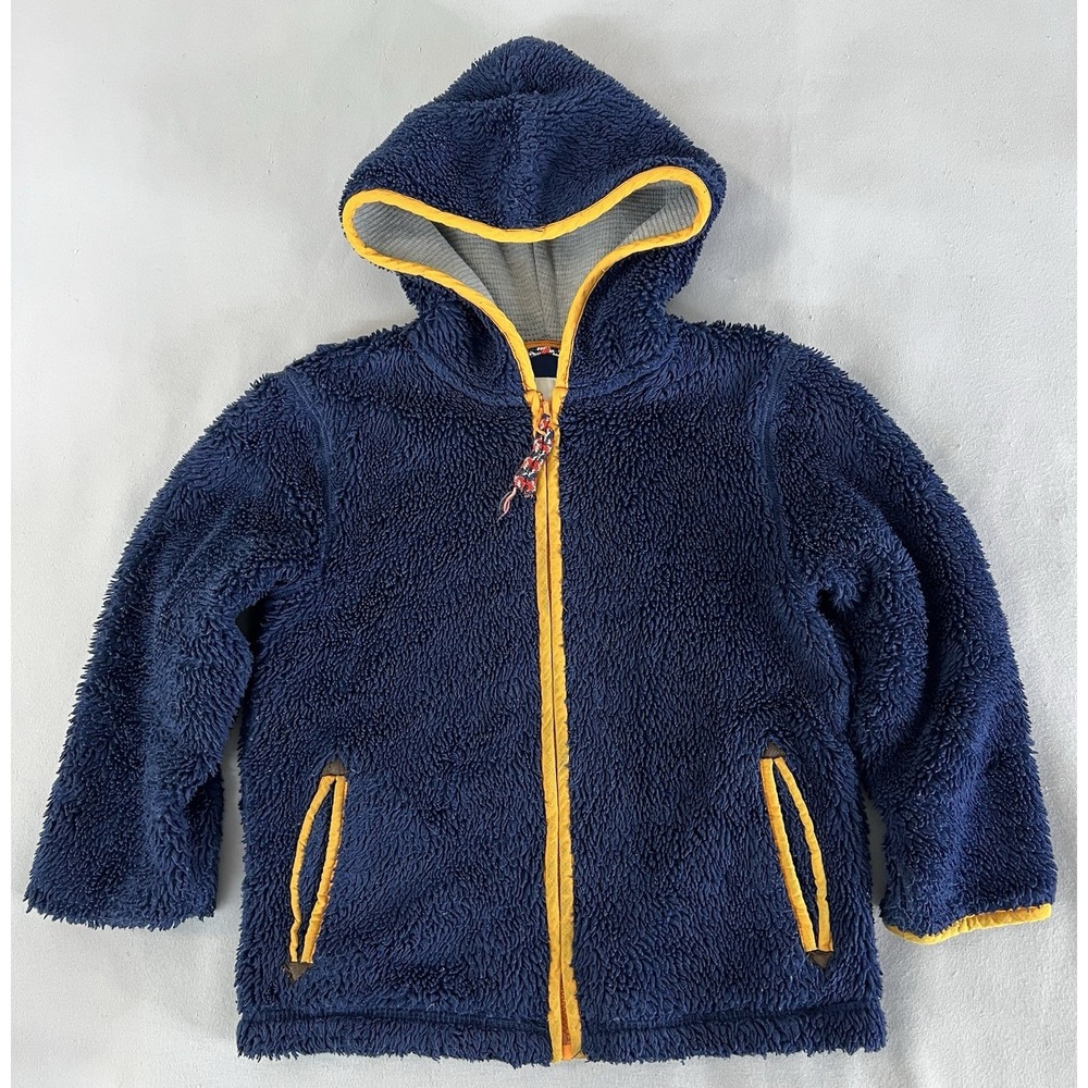 Toddler Boy's Mini Boden Size‎ 5-6Y Y Navy Blue Hooded Fuzzy Sherpa Jacket Coat